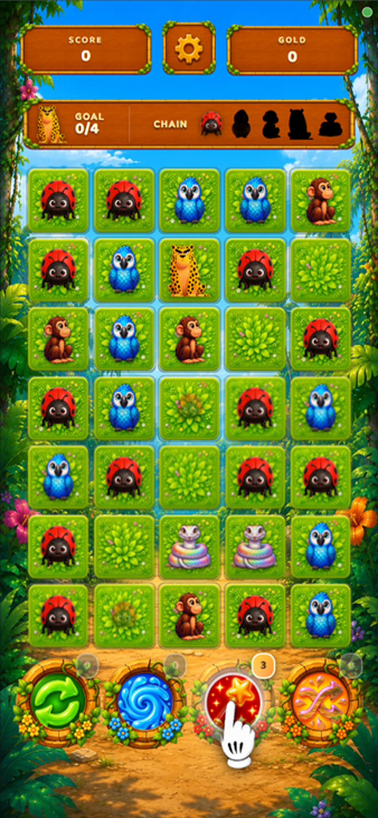 Chain Blast gameplay board with creatures placed